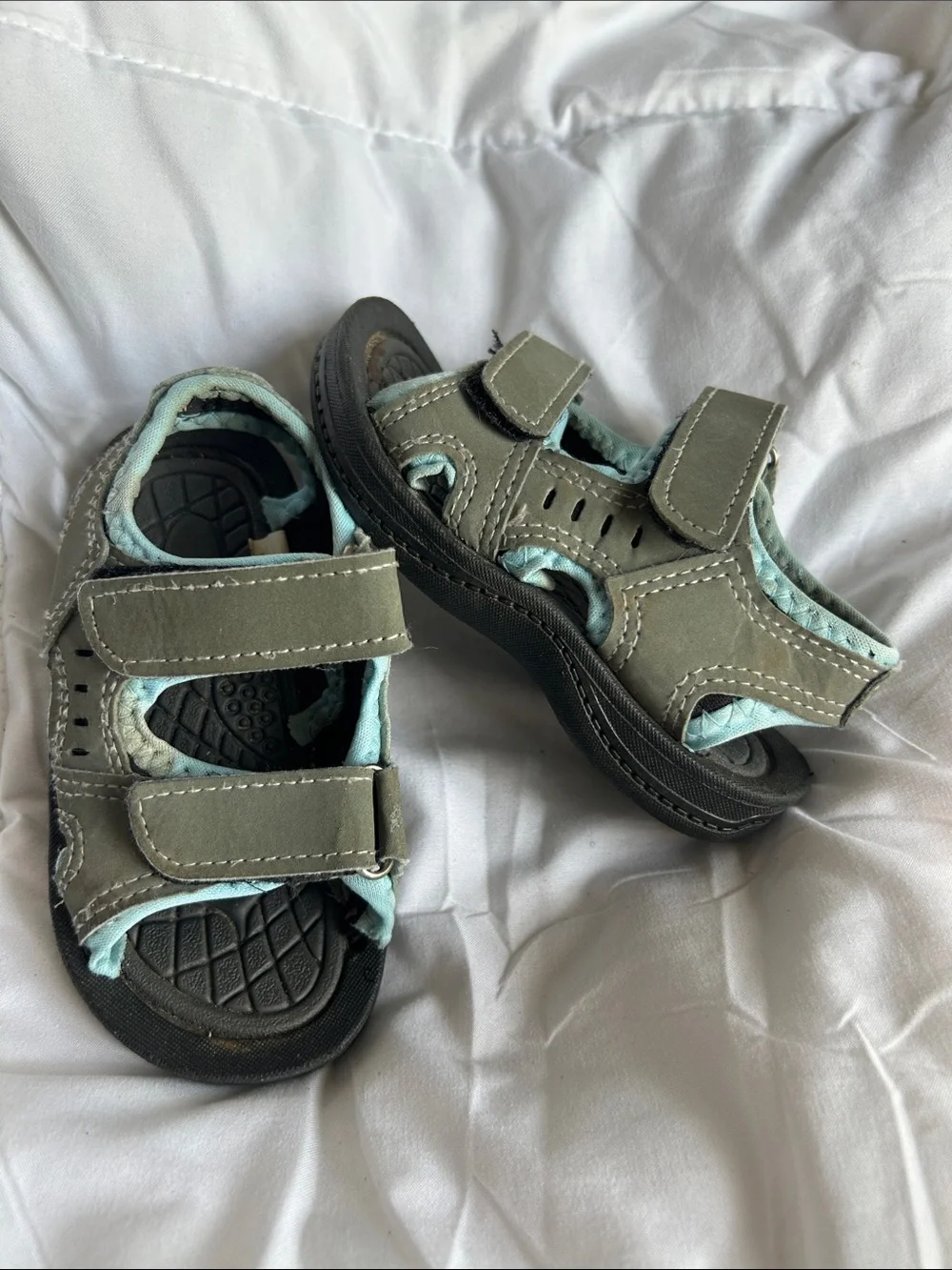 Kids Gray & Light Blue Open-Toe Sandals - Adjustable Velcro Straps